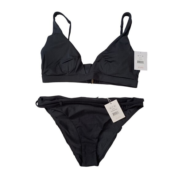 Andie Swim Bikini Set Large Tahiti Top Riviera Bottom Eco Nylon Black NWT - Picture 1 of 9